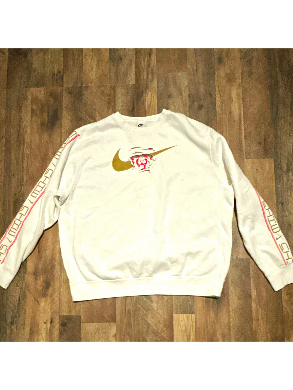 Nike Men's XL White Crewneck Fleece Pullover Sweatshirt Graphic Print Logo